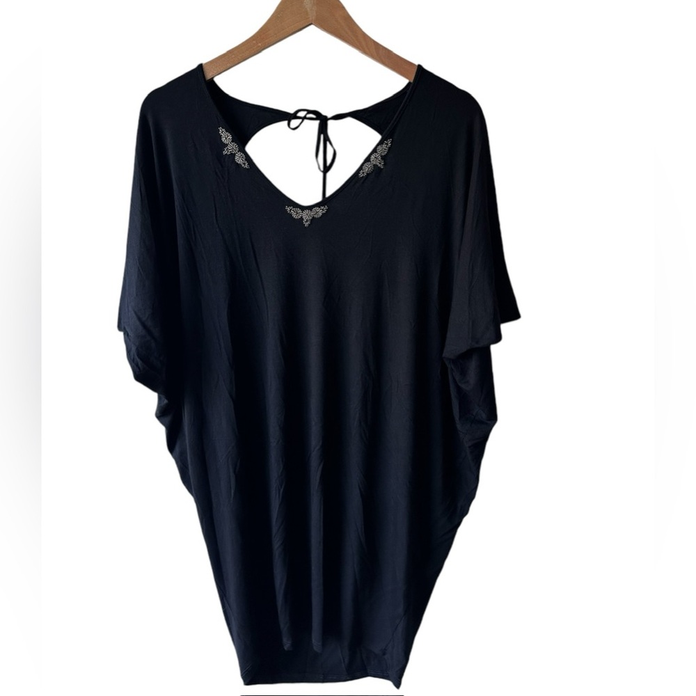 Black Moroccan Touch Embellished Tunic Style Top